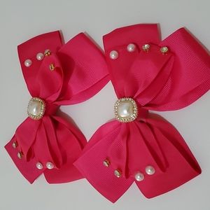 New Girl Hair Bows with Pearl & Rhinestone in Pink